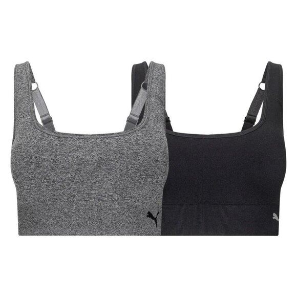 NEW Puma Women's M 2 Pack Seamless Sports Bra Square Neck Black Gray - Picture 1 of 10
